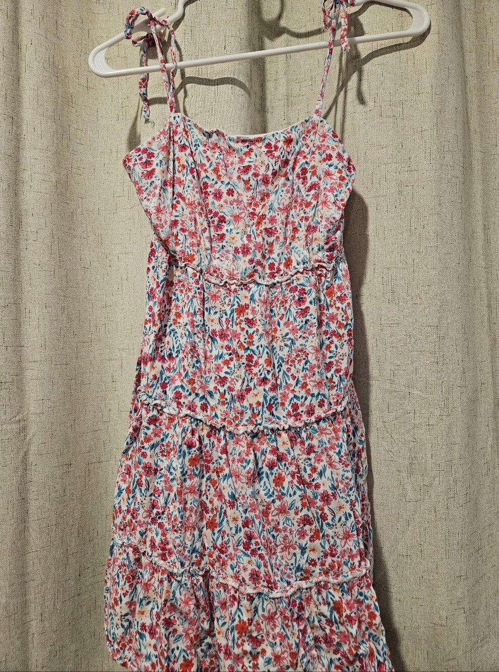 Floral Tiered Summer Sundress - Pink & Teal